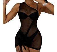 Damen Badeanzug Strand Bikini Cover Up Sheer Mesh Kleid Sexy Durchsichtig Mesh Tops Langes Kleid Damen Sexy Bodycon Minikleid Transparente Strandkleid Minikleid Bikini Cover Up (Black-b, XXL)