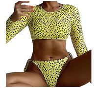 Damen Bademode Rash Guard Badeanzug Set UV-Schutz Swim Langarm Shirt Slim-Fit Surf Shirt Badeshirts Bikinihose