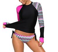 Damen Bademode Rash Guard Badeanzug Set UV-Schutz Swim Langarm Shirt Slim-Fit Surf Shirt Badeshirts Bikinihose