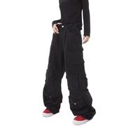 Damen Baggy Cargohose Y2K Kleidung Multi-Pocket Relaxed Fit Jeans Fairy Grunge Kleidung Alt Emo Streetwear, Schwarz, XL