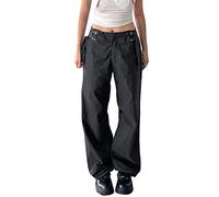 Damen Baggy Hose Cargohose Y2K Track Pants Streetwear Elastische Taille Hose Low Waist Freizeithose Vintage Oversize 90er E-Girl Breite Trousers Jogginghose