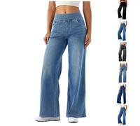 Damen Baggy Jeans Elastischer Bund Jeanshosen Wide Leg Pants Jeans 2025 Sommer Pants Washed Blue Vintage Denimjeans Boyfriend Schlaghose Bequeme Freizeithose Y2k Clothes mit 4 Taschen(Himmelblau,XL)