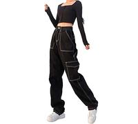 Damen Baggy Jeans, hohe Taille, weite Beintaschen, gerade Hose, lose ausgestellt, Bleistift-Jeans, E-Girl, Streetwear-Hose Gr. S, Schwarz