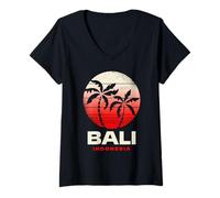 Damen Bali Indonesien Sunset Design Balinesische Strandkleidung T-Shirt mit V-Ausschnitt