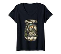 Damen Bali Reise Balinese WiFi Survivor T-Shirt mit V-Ausschnitt