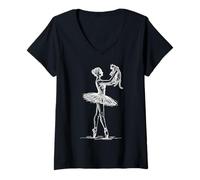 Damen Ballerina Hält Katze Niedlich T-Shirt mit V-Ausschnitt