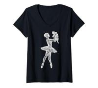 Damen Ballerina Hält Katze Niedlich T-Shirt mit V-Ausschnitt