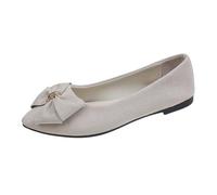 Damen Ballerinas mit Schleife Vegan Weich Faux Wildleder Flach Spitze Pumps Elegant Slip On Knit Kleid Schuhe Mittelfußstütze strapazierfähige Laufsohle leicht & flexibel