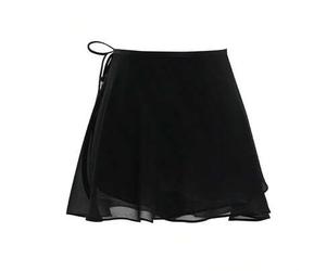 Damen Ballettrock Erwachsene kurzer Wickelrock aus Chiffon mit Schnürung, Balletttutu Rock, Ballerina Tanzen Miniröcke, Tanzkleidung Schwarz Frühling