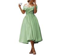 Damen Ballkleider Abschlussballkleider Ballkleid Satin Formelles Kleid Schulterfrei Abendkleider Hochzeitsgast Kleid mit Taschen, salbeigrün, 36