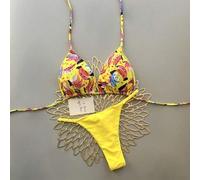 Damen Bananen-Muster Spaghettiträger Bikini Set, Zweiteiler Sexy High-Cut Badeanzug Urlaub Strand Sommer