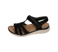 Damen Barfußschuhe Orthopädische Sommer Offene Zehen Breite Weite Flache Sandalen Bequeme Pantoletten Leichte Schlappen Damenschuhe Weiches Fussbett (Black, 6.5)