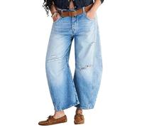 Damen Barrel Jeans Vintage Mid Rise Wide Leg Y2k Baggy Boyfriend Ankle Denim Pants, B# Blau, 46