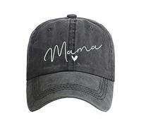 Damen Baseball Cap Mama Vintage Distressed Washed Cotton Adjustable Dad Hat Outdoor, Black Mama