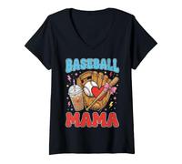 Damen Baseball Mama Eiskaffee im Retro-Stil T-Shirt mit V-Ausschnitt