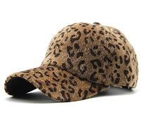 Damen Baseballmütze mit Leopardenmuster, für den Winter, für den Außenbereich, Kunstfell, Baseballkappe für Herren, braun, Einheitsgröße