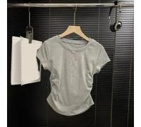 Damen Basic Kurzarm Tee Slim Waist Regular Length Crew Neck Top Elastic Fabric White (L Light Grey)