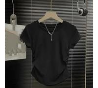 Damen Basic Kurzarm Tee Slim Waist Regular Length Crew Neck Top Elastic Fabric White (M Black)