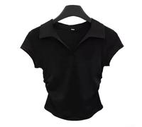 Damen Basic Kurzarm Tee Slim Waist Regular Length Crew Neck Top Elastic Fabric White (S Black1)