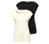 Street One Frauen Basic Shirt mit Boatneck im 2er-Pack in Beige|Multicolour|Schwarz, Gr: 40