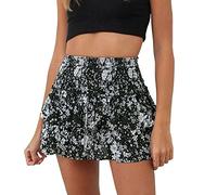 Damen Basic Solid Rock Falten Minirock Sommer Kurzer Rock mit Rüschen, Damen Rock Sommer A-Linie Minirock Volant Rock mit Gummibund, Kostüm, Karneval, Alltag (a-White, M)
