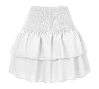 Damen Basic Solid Rock Falten Minirock Sommer Kurzer Rock mit Rüschen, Damen Rock Sommer A-Linie Minirock Volant Rock mit Gummibund, Kostüm, Karneval, Mottoparty, Alltag