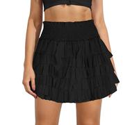 Damen Basic Solid Rock Falten Minirock Sommer Kurzer Rock mit Rüschen, Damen Rock Sommer A-Linie Minirock Volant Rock mit Gummibund, Kostüm, Karneval, Alltag (Black #11, L)