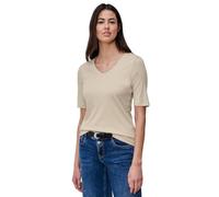 Kurzarmshirt STREET ONE "Style Palmira", Damen, Gr. 38, cotton beige, Jersey, Obermaterial: 50% Baumwolle, 50% Modal. Futter: 100% Baumwolle, slim fit hüftlang, tiefer Rundhals, abgesteppt, Shirts, mi
