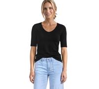 T-Shirt STREET ONE "Style Palmira", Damen, Gr. 46, schwarz, Jersey, Obermaterial: 50% Baumwolle, 50% Modal, unifarben, Basic, körpernah hüftlang, V-Ausschnitt, eingesetzt abgesteppt, Shirts T-Shirt, i