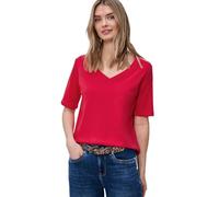 Kurzarmshirt STREET ONE, Damen, Gr. 42, salsa rot, Jersey, Obermaterial: 100% Baumwolle, unifarben, normal hüftbedeckend, V-Ausschnitt, abgesteppte Kante, Shirts, mit V-Ausschnitt (43464565-42) salsa