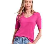 Street One Frauen Basic T-Shirt mit V-Neck in Unifarbe in Pink, Gr: 36