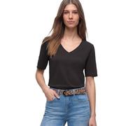 Street One Frauen Basic T-Shirt mit V-Neck in Unifarbe in Braun, Gr: 38