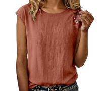 Damen Basic Tank Tops Besticktes Freizeittop Baumwolle Und Leinen Für Top Elegant Ärmellose Bluse Ärmellos Sommertops Shirt Blusentops Locker Sommer Oberteil Große Größen Blaues Orange M