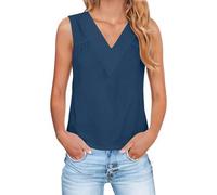 Damen Basic Tank Tops Business Tanktops V-Ausschnitt Lässige Ärmellose Camisole-Blusen Baumwoll-Leinen-Tanktop Weste Shirts Sommer Ärmellos Blusentop Top Oberteile Lang Bluse T-Shirts Und Marine XL
