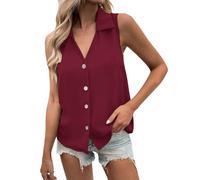 Damen Basic Tank Tops Europäischen Und Amerikanischen Grenze Frauen Kleidung Einfarbig V-Ausschnitt Lose Chiffon Ärmelloses Weste Hemd Sommer Oberteile T-Shirt Baumwolle Top Sexy Sommertop Rot M