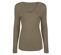 Damen Basic V Ausschnitt Lang/Kurzarm T Shirts Casual Tops Bluse Damen Stretch Lose Shirt Gr. 38-40, mokka