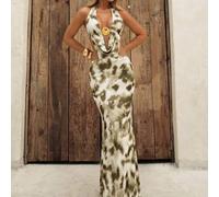 Damen Batik Maxi-Kleid, Sommer Lässig Weiß Urlaub Poolparty Ferien Cut Out Kleid Elegant