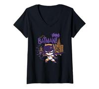 Damen Batman Chibi Skyline T-Shirt mit V-Ausschnitt