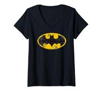 Damen Batman Emblem Vintage Shield Logo für DC Fans T-Shirt mit V-Ausschnitt