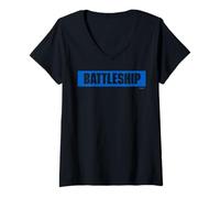 Damen Battleship Logo Blue Black T-Shirt mit V-Ausschnitt