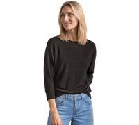 Langarmshirt STREET ONE, Damen, Gr. 38, schwarz (schwarz coffee meliert), Stoff, 95% Viskose, 5% Elasthan, unifarben, comfort fit normal, U-Boot-Ausschnitt, Bündchen, Shirts Langarmshirt, mit Flederma