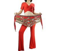Damen Bauchtanz Schal orientalischen Tanz Schal Rock Hüftgürtel mit 271 Münzen Pailletten, Zp142-Rot, One size