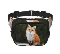 Damen Bauchtasche mit lustigem Fuchs-Aufdruck, verstellbarer Riemen für Workout/Laufen/Wandern, Umhängetasche, Schwarz , Einheitsgröße