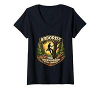 Damen Baumbewohner mit Kettensäge, lustiger Kletterer-Witz T-Shirt mit V-Ausschnitt