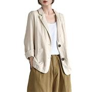 Damen Baumwolle Leinen Casual Blazer Frühling Stil Retro Lose Jacke, aprikose, 48