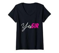 Damen BDSM Submissive Shirts: Yes Sir? T-Shirt mit V-Ausschnitt