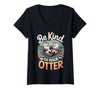 Damen Be Kind to Each Otter T-Shirt mit V-Ausschnitt