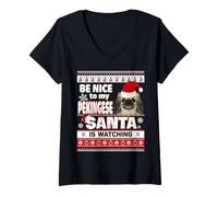 Damen Be Nice to Me I Know Santa Pekingese Dog Christmas T-Shirt mit V-Ausschnitt