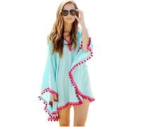 Damen Beachwear vertuschen Tunika Pom Pom Trim Cover Up, Einheitsgröße, grün