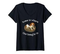 Damen Beagle T-Shirt - Home is Where The Beagle is Beautiful Dog T-Shirt mit V-Ausschnitt